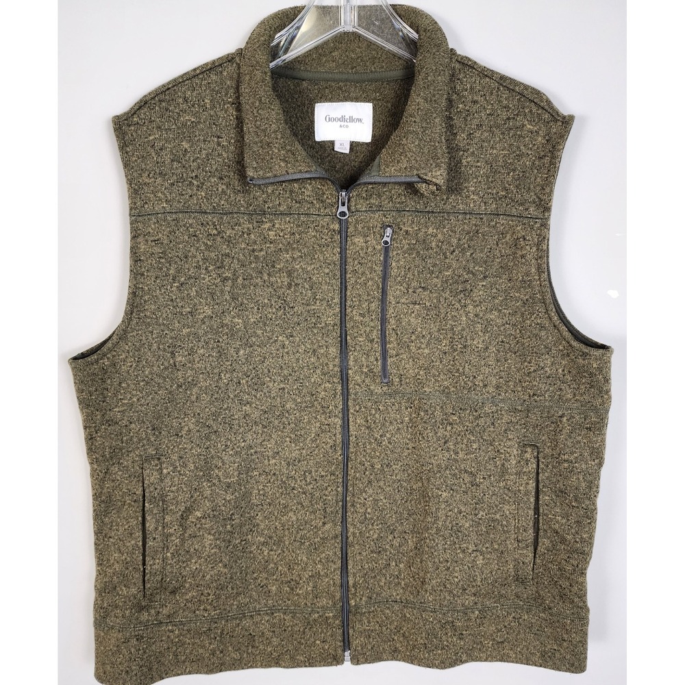 Goodfellow & Co Mens XL Olive Green Fleece Full Zip Vest Pockets Zipper